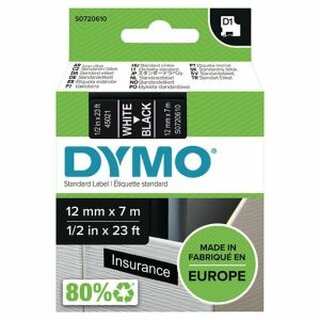 Schriftband Dymo D1 45021, Breite: 12mm, wei auf schwarz