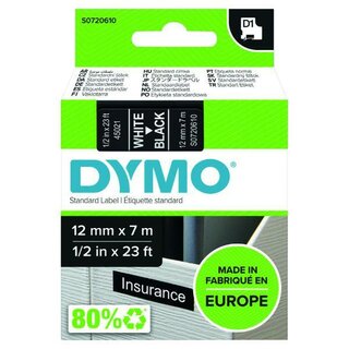 Schriftband Dymo D1 45021, Breite: 12mm, weiß auf schwarz