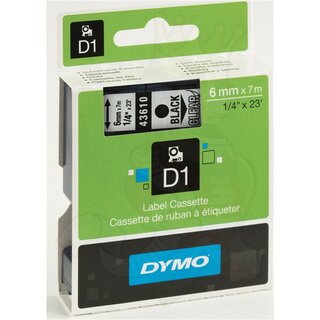 Schriftband Dymo D1 43610, Breite: 6mm, schwarz auf transparent