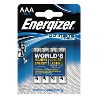 Batterie Energizer 629612, Micro, FR03/AAA, 1,5 Volt, Ultimate Lithium, 4 Stck