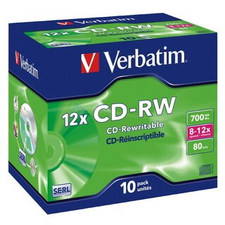 CD-RW, Jewelcase, wiederbeschreibbar, 700 MB, 80 min, 10 x