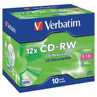 CD-RW Verbatim 43148, 700MB, 80Min, 8-12x, Jewel Case, 10 Stck