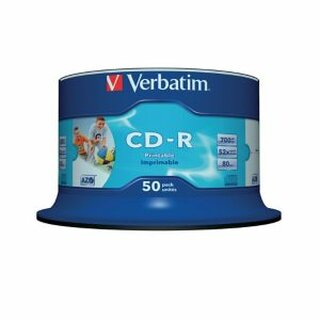 CD-R Verbatim 43438, 700MB, 80Min, 52x, bedruckbar, Spindel mit 50 Stck
