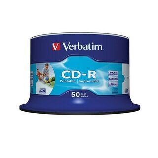 CD-R Verbatim 43438, 700MB, 80Min, 52x, bedruckbar, Spindel mit 50 Stck