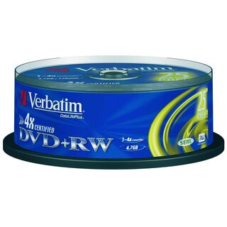 DVD-RW Verbatim 43489, 4,7GB, Schreibgeschwindigkeit: 4x, Spindel, 25 Stck
