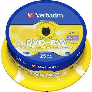 DVD-RW Verbatim 43489, 4,7GB, Schreibgeschwindigkeit: 4x, Spindel, 25 Stck