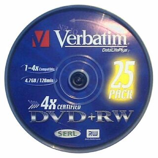 DVD-RW Verbatim 43489, 4,7GB, Schreibgeschwindigkeit: 4x, Spindel, 25 Stck
