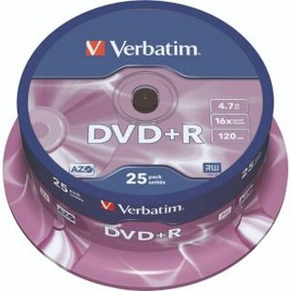 DVD+R Verbatim 43500, 4,7GB, Schreibgeschwindigkeit: 16x, Spindel, 25 Stck