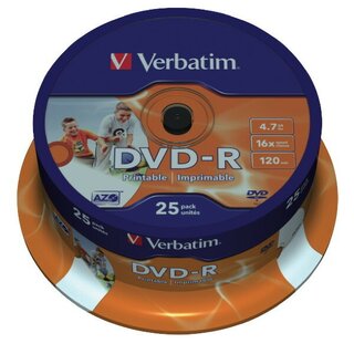 DVD-R Verbatim 43538, 4,7GB, Schreibgeschwindigkeit: 16x, Spindel, 25 Stck