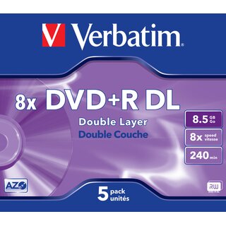 DVD+R Verbatim 43541, 8,5GB, Schreibgeschwindigkeit: 8x, Jewel Case, 5 Stck