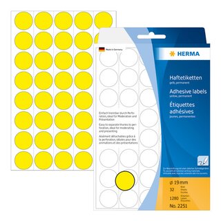 Markierungspunkte Herma 2251, D 19mm, gelb, 1280 Stück