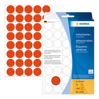 Markierungspunkte Herma 2252, D 19mm, rot, 1280 Stück