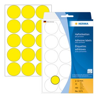 Markierungspunkte Herma 2271, D 32mm, gelb, 480 Stck