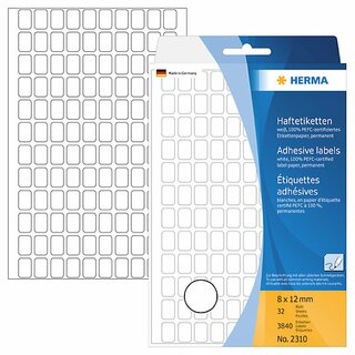 Universal-Etiketten Herma 2310, 8 x 12mm (LxB), wei, 3840 Stck