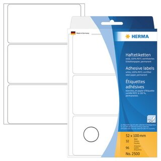 Universal-Etiketten Herma 2500, 52 x 100mm (LxB), wei, 96 Stck