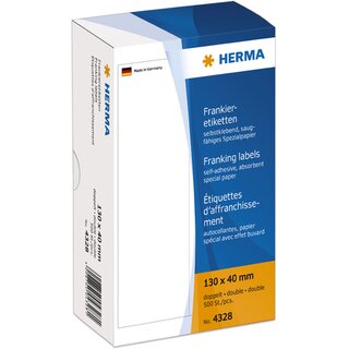 Frankier-Etiketten Herma 4328, 130 x 40mm (LxB), weiß, 500 Stück