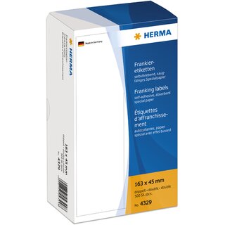 Frankier-Etiketten Herma 4329, 163 x 45mm (LxB), weiß, 500 Stück