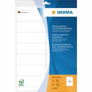 Adress-Etiketten Herma 4433, 102 x 38mm (LxB), weiß, 280 Stück