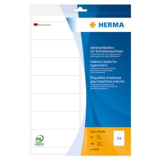 Adress-Etiketten Herma 4433, 102 x 38mm (LxB), weiß, 280...