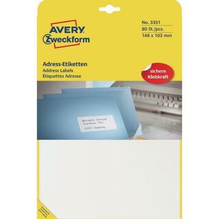 Avery Zweckform 3351 Adress-Etik 148X103 Weiss 80 Stück