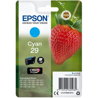 Tinte Epson C13T29824012 XP235, Inhalt: 3,2ml, Reichweite: 180 Seiten, cyan