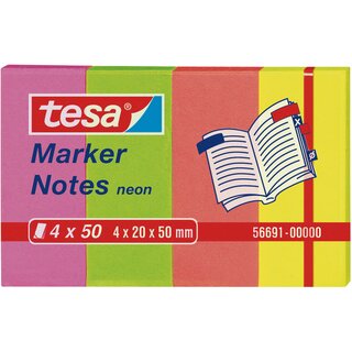 tesa Haftnotiz Marker Notes neon 56691-00000-01, 4 x 50 Blatt, 4farbig sortiert
