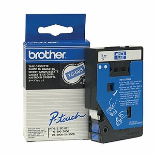 Schriftband Brother TC-595, Breite: 9mm, laminiert, wei auf blau