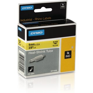 Schriftbandkassette Dymo 18054, Heischrumpfschlauch, 9mm x 1,5m, schwarz/ge