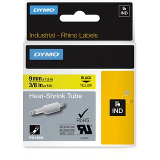 Schriftbandkassette Dymo 18054, Heischrumpfschlauch, 9mm x 1,5m, schwarz/ge