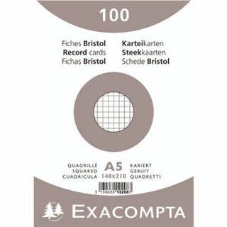 Karteikarten Exacompta 10208E, DIN A5, kariert, 205g/qm, wei, 100 Stck