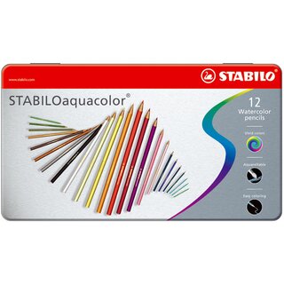 Aquarell-Buntstift Stabilo 1612, Aquacolor, Metalletui, sortiert, 12 Stck