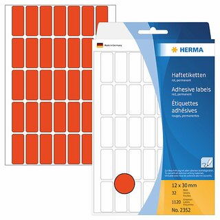 Universal-Etiketten Herma 2352, 12 x 30mm (LxB), rot, 1120 Stck