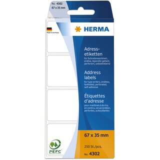 Adress-Etiketten Herma 4302, 67 x 35mm (LxB), fr Schreibmaschine, we, 250 Stck
