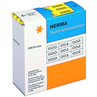 Zahlen-Etiketten Herma 4801, 0-999 3fach, 10 x 22mm, gelb/schwarz, 1000 Stck