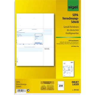 Verrechnungsscheck Sigel ZV532, A4, 250 Blatt