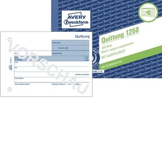 Quittung Avery Zweckform 1250 MwSt. sep. ausgewiesen, A6 quer, Recycling, 100 Bl