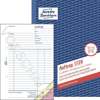 Auftragsbuch Avery Zweckform 1726, selbstdurchschreibend, A5, 3 x 40 Blatt