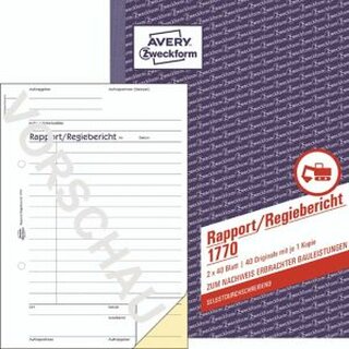 Avery Zweckform 1770 Rapport/Regiebericht, A5, selbstdurchschreib., 2 x 40 Blatt