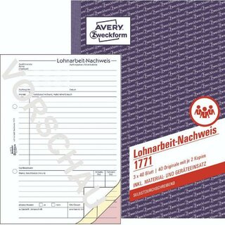 Avery Zweckform 1771 Lohnarbeit-Nachweis, A5, selbstdurchschreib., 3 x 40 Blatt