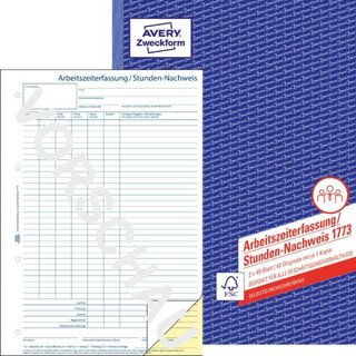 Avery Zweckform 1773 Stunden-Nachweis, A4, selbstdurchschreibend, 2 x 40 Blatt