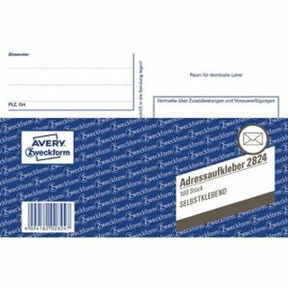 Adress-Paketaufkleber Avery Zweckform 2824, selbstklebend, DIN A6, weiß, 100 Bl