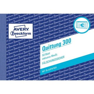 Quittungsformular Avery Zweckform 300, MwSt-Nachweis, A6 quer, 50Bl