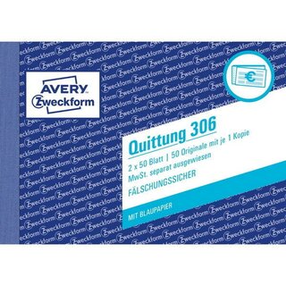 Quittungsformular Avery Zweckform 306, MwSt.-Nachweis, A6 quer, 2 x 50Bl