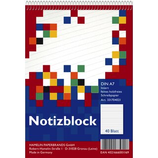 Spiralblock Landre 100302823, A7, liniert, 40 Blatt, 20 Stck