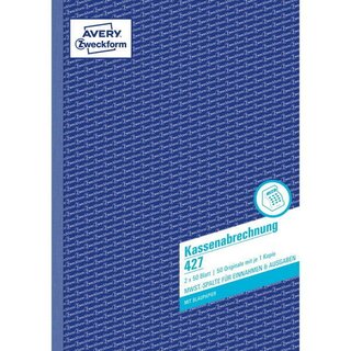 Kassenabrechnung Avery Zweckform 427, mit MwSt.-Spalte, A4, wei/gelb, 2x50 Bl