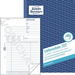 Lieferschein Avery Zweckform 723, o. Empfangsschein, vorgelocht, A5, we, 2x50 Bl