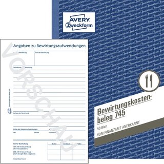 Bewirtungskostenbeleg Avery Zweckform 745, A5, mikroperforiert, gelb, 50 Blatt