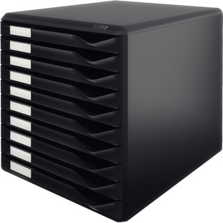 Schubladenbox, PS, mit 10 Schubladen, A4, schwarz/schwarz