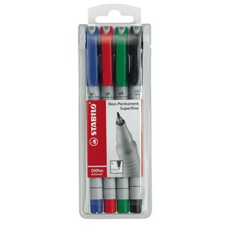 OHP-Stift Stabilo 851 SF, wasserlslich, Strichstrke: 0,4mm, 4er Etui