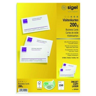 Visitenkarten Sigel DP839, 85 x 55mm, 200g, blanko, satiniert, wei, 150 Stck